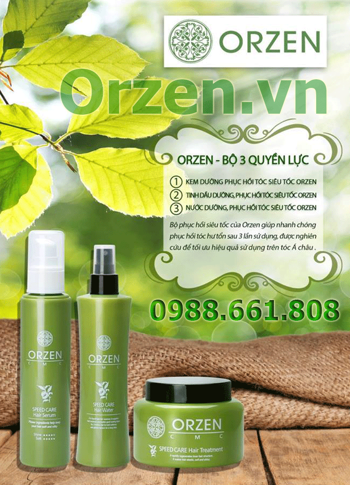  bộ sản phẩm phục hồi tóc siêu tốc orzen cmc được chiết xuất 100% từ thảo dược thiên nhiên, được chứng nhận 100% ogranic quốc tế.